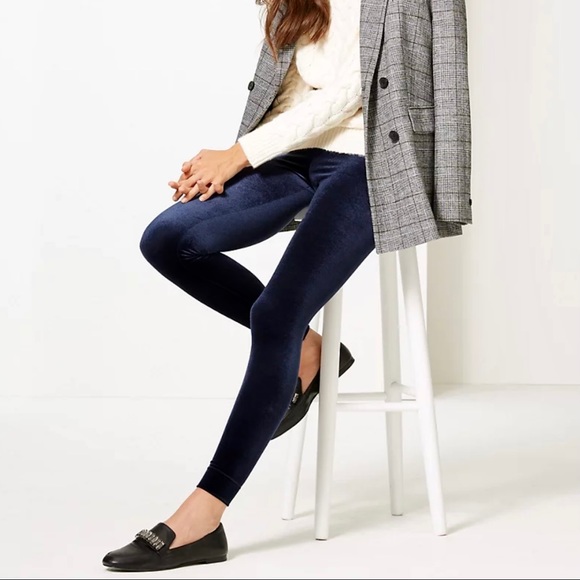 Femme by Design High Waist Navy Velvet Leggings - Picture 1 of 11
